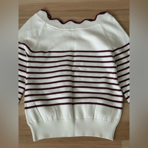 Lightweight preppy pullover round scallop neckline sweater striped size Small - Picture 9 of 10